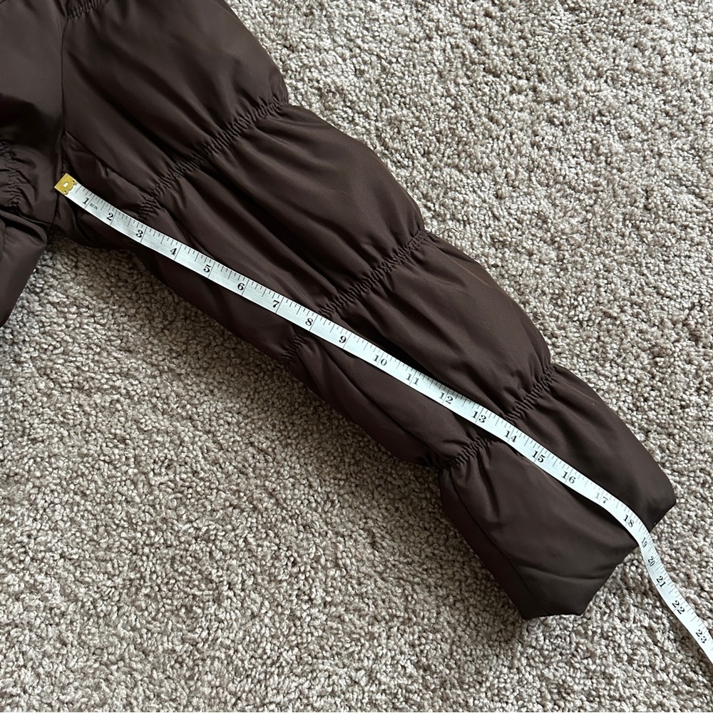 CoffeeShop Chocolate Brown Zip Up Down Feather Puffer Jacket Size Medium - Picture 15 of 15
